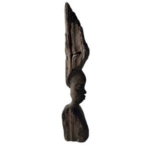 Vintage Hand Carved Artisan African Zambia Ebony Wooden Woman Face Statue 16"